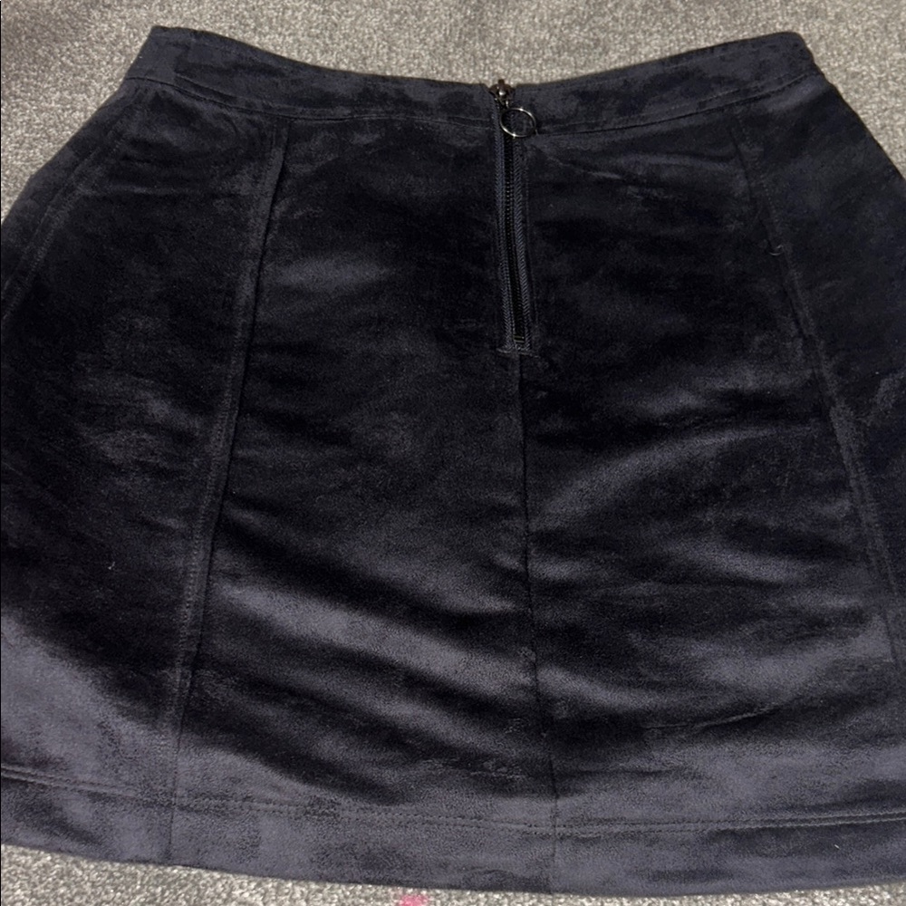 Black Velvet Mini Skirt with Front Zipper